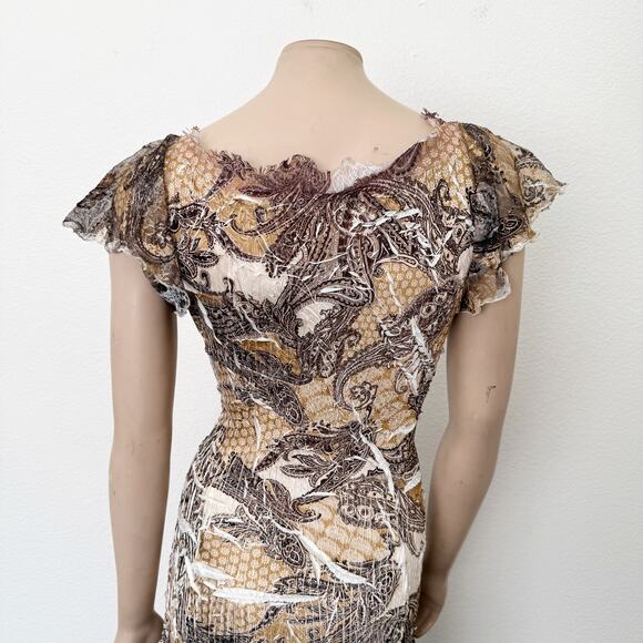 [Komarov] Brown Paisley Print V-Neck Fall Flutter Sleeve Midi Dress Sz Medium M - Picture 4 of 11
